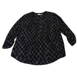 Kim Rogers Curvy Lattice Print Blouse - Black & White, Size 2X